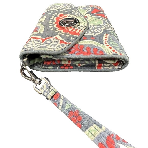 Vera Bradley Quilted Nomadic Gray Orange Green Floral Turn Lock Latch Wallet - Picture 5 of 11